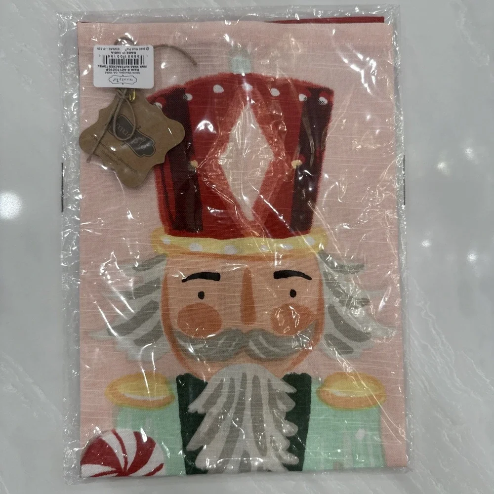 NEW Mud Pie Pink Nutcracker Christmas Kitchen Towel 8x10.5 Holiday Decor